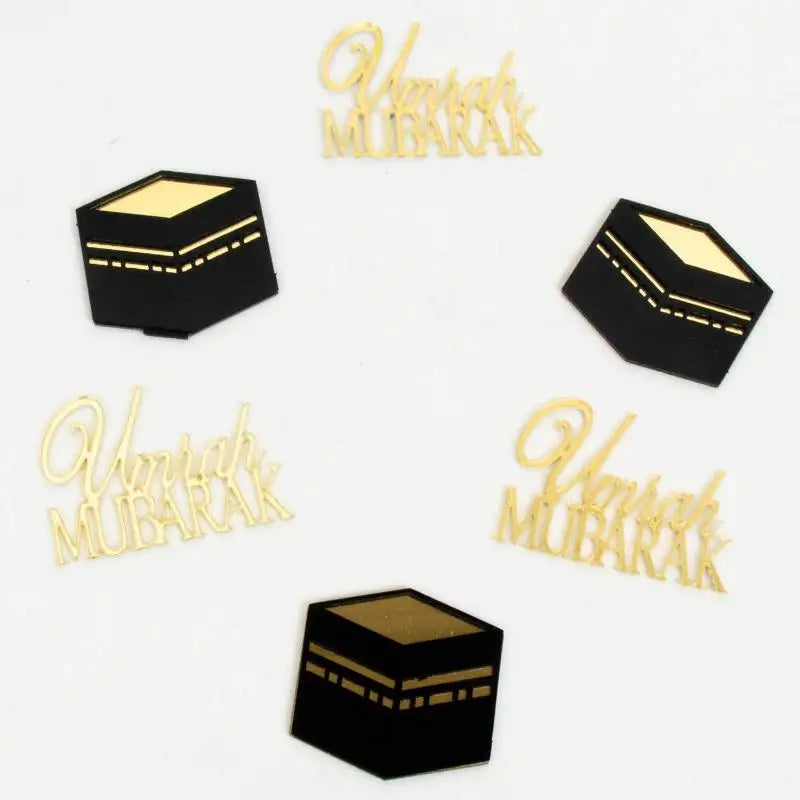 Muslim Umrah Mubarak 6pcs Topper Set in Gold, Great for Ramadan Cake and Cupcake Decorations