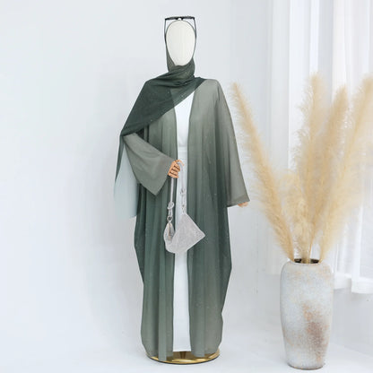 Islamic Shiny Gradient Color Cardigan for Women Muslim Hijab Abaya Dubai Party Dresses Turkey Kaftan Moroccan Robe Fashion