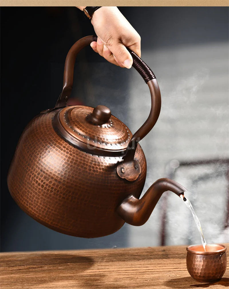 3L Pure Red Copper Boiling Kettle Handmade Vintage Copper Pot Home Teapot For Gas/Induction Cooker Tea Infuser Health Tea Kettle