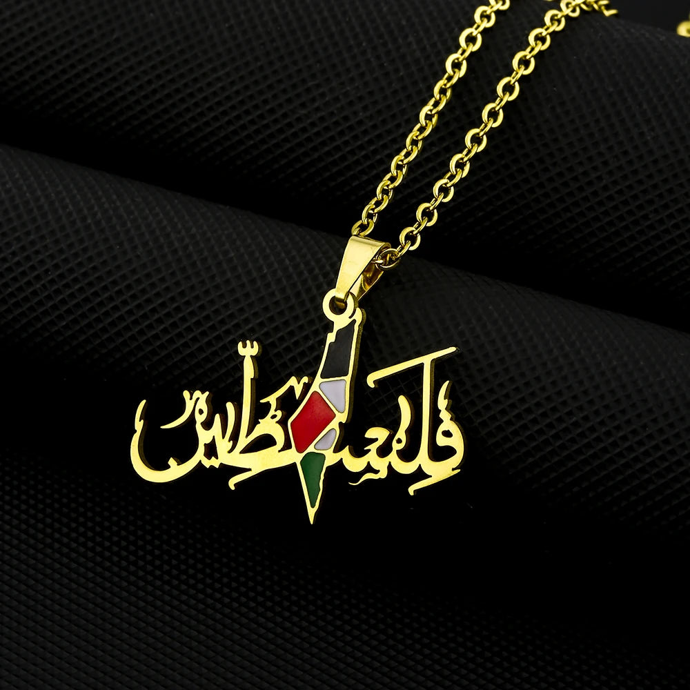 Fashion State of Palestine Map Flag Pendant Necklace Stainless Steel Men Women Maps Jewelry Gift