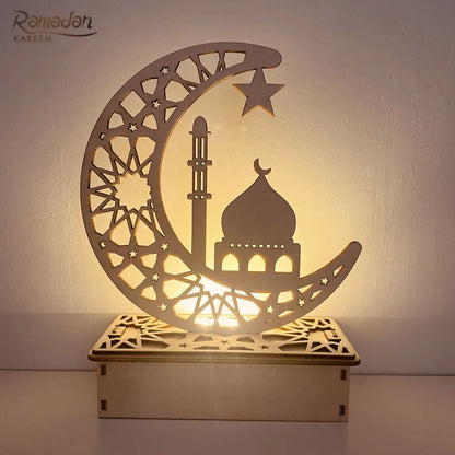 Ramadan Kareem LED Wooden Lantern Eid Mubarak Decoration for Home 2023 Islamic Muslim Party Supply Eid Al-Fitr Ornaments Lantern