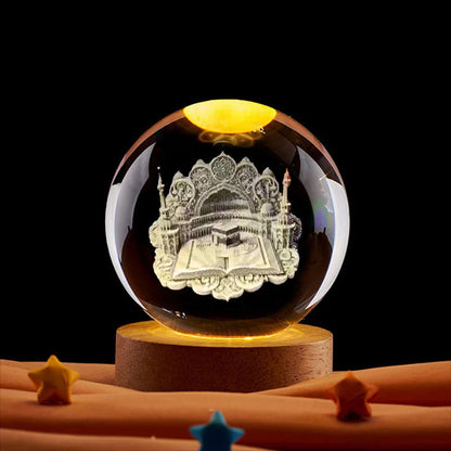 Ramadan Decoration 3D Crystall Ball Night Light Mosque Castle Moon Glowing Ornament Muslim Islam Party Decor Ramadan Kareem Gift
