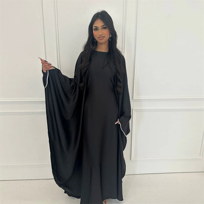 Eid Muslim Kaftan Satin Batwing Abaya Dubai Luxury Arabic African Dresses Abayas For Women Caftan Marocain Robe Femme Musulmane