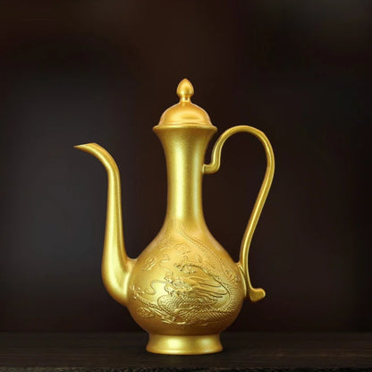 Brass creative decorative ornament wine pot relief lotus dragon and phoenix high wine pot home desktop exquisite crafts
