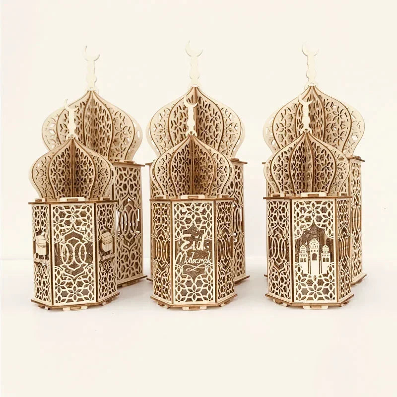 The Wooden Eid Pendant with LED Candlelight – Warmth That Glows with Faith
