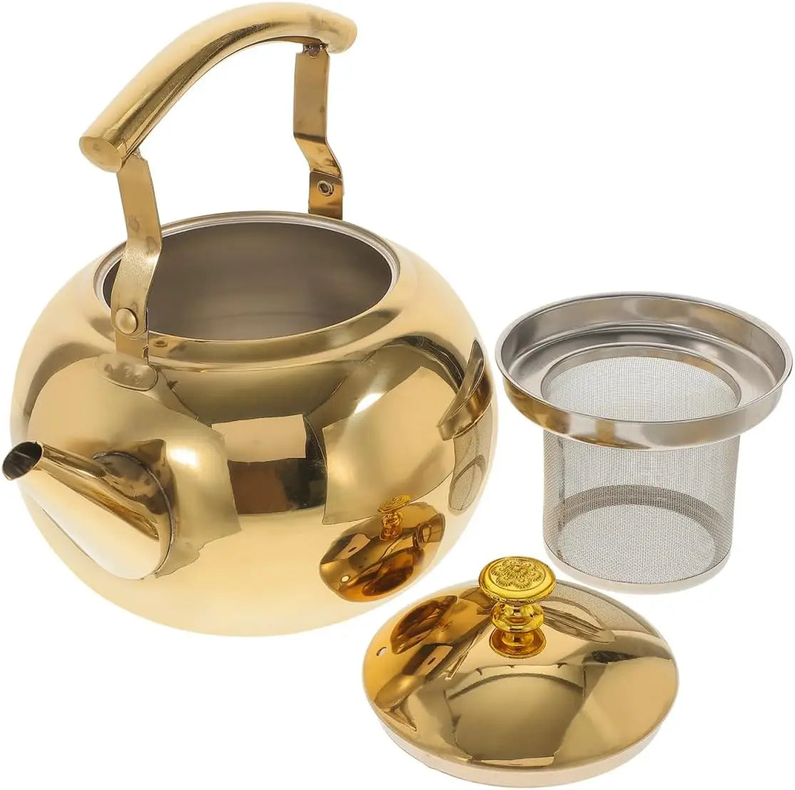 Stove Top Whistling Tea Kettle Stainless Steel Teapot Teakettle for Stove Top Infusers Included Gold 2L