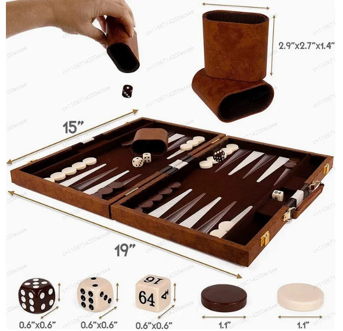for Wholesale High Quality Travel Size Leather Backgammon Board Game Set Made in China