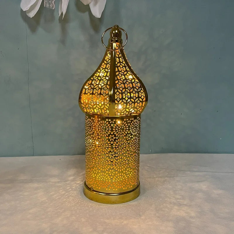 Morocco Festival Lights Metal LED Wind Lantern Ramadan Decorations for Home DIY Hanging Ornaments Muslim Islam Party Decor Gifts