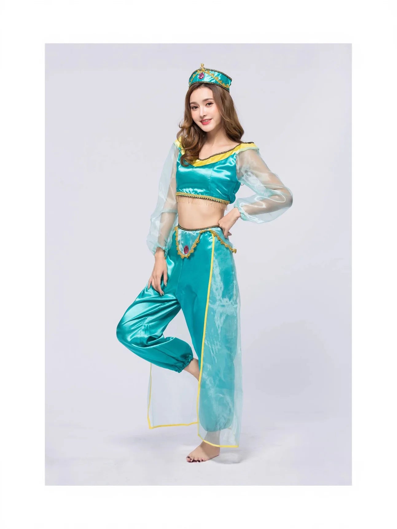 Adult Princess Jasmine Cosplay Costume, Aladdin Jasmine Dress, Women's Halloween Role Play Stage Performance Outfit