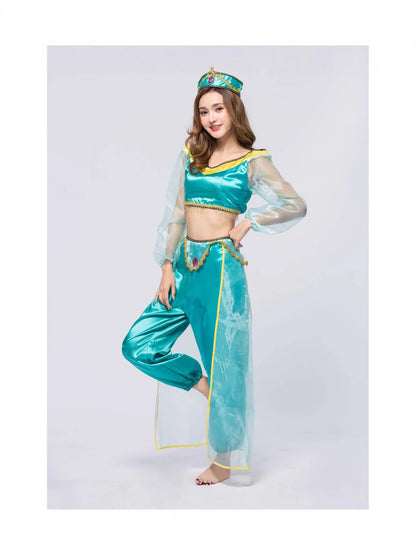 Adult Princess Jasmine Cosplay Costume, Aladdin Jasmine Dress, Women's Halloween Role Play Stage Performance Outfit