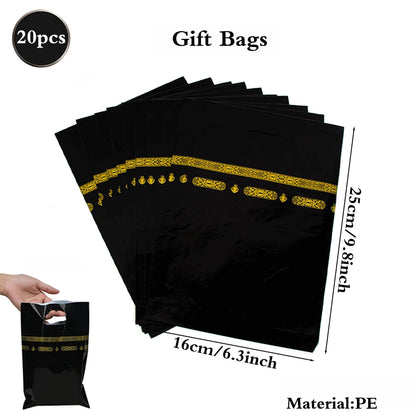 Eid Mubarak Ramadan Kareem Party Black Gold Paper Plates Cup Napkins Mubarak Umrah Banner for Islamic Muslim Festival Decoration
