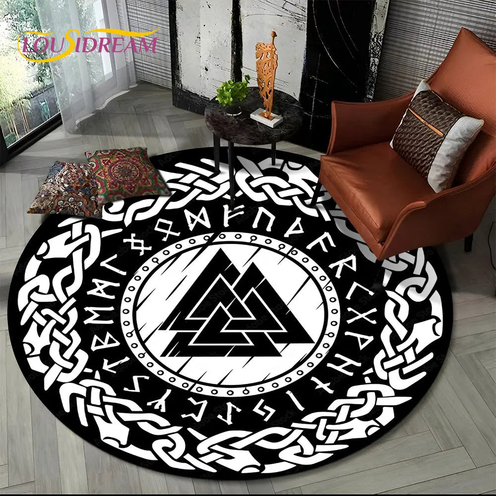 Viking Valknut Yggdrasil Tree of Life Round Area Rug,Carpet Rug for Living Room Bedroom Sofa Playroom Decor,Non-slip Floor Mat