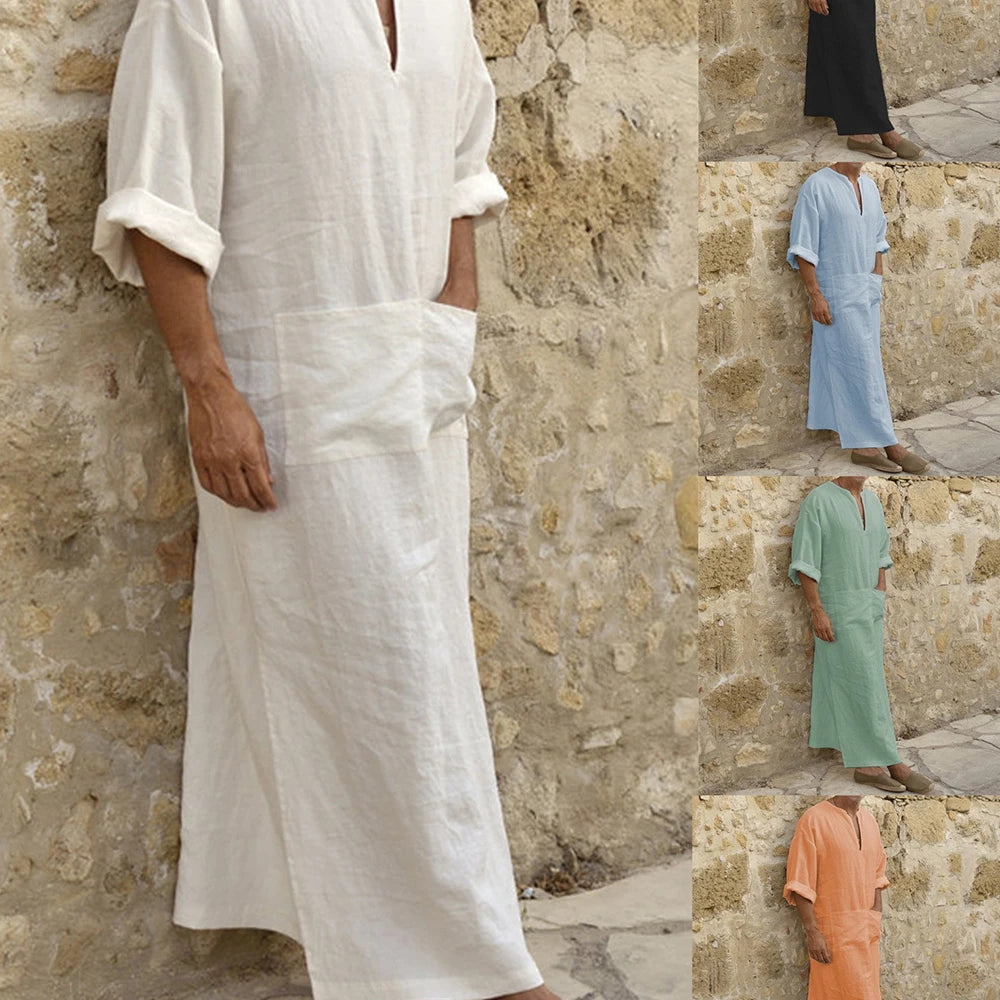 Short Sleeve Solid Color Men Muslim Islamic Kaftan Robe Jubba Thobe Kaftan Muslim Robe Casual Dubai Saudi Arabia Abaya Robes 5XL