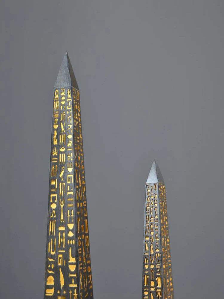 Gold-Plated Egyptian Obelisk – Resin Hieroglyphic Monument, Ancient Civilization Decor