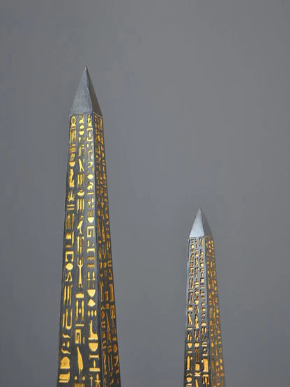 Gold-Plated Egyptian Obelisk – Resin Hieroglyphic Monument, Ancient Civilization Decor