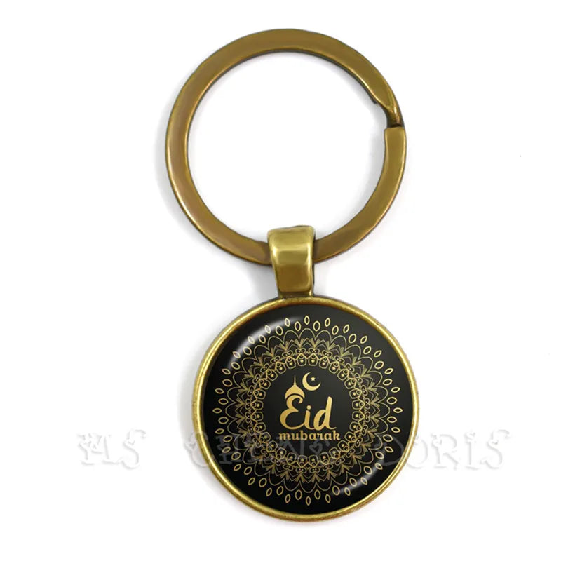 Gold-color 25mm Glass Muslim Islamic Allah Arab Muslim Key Chain For Muhammad Religious Middle Jewelry Ramadan Gift For Friends