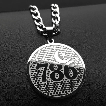 Muslim Arabic 786 Allah God Name Quran Stainless Steel Necklaces Wommen Men Islamic Talisman Star Crescent Moon Pendant Jewelry