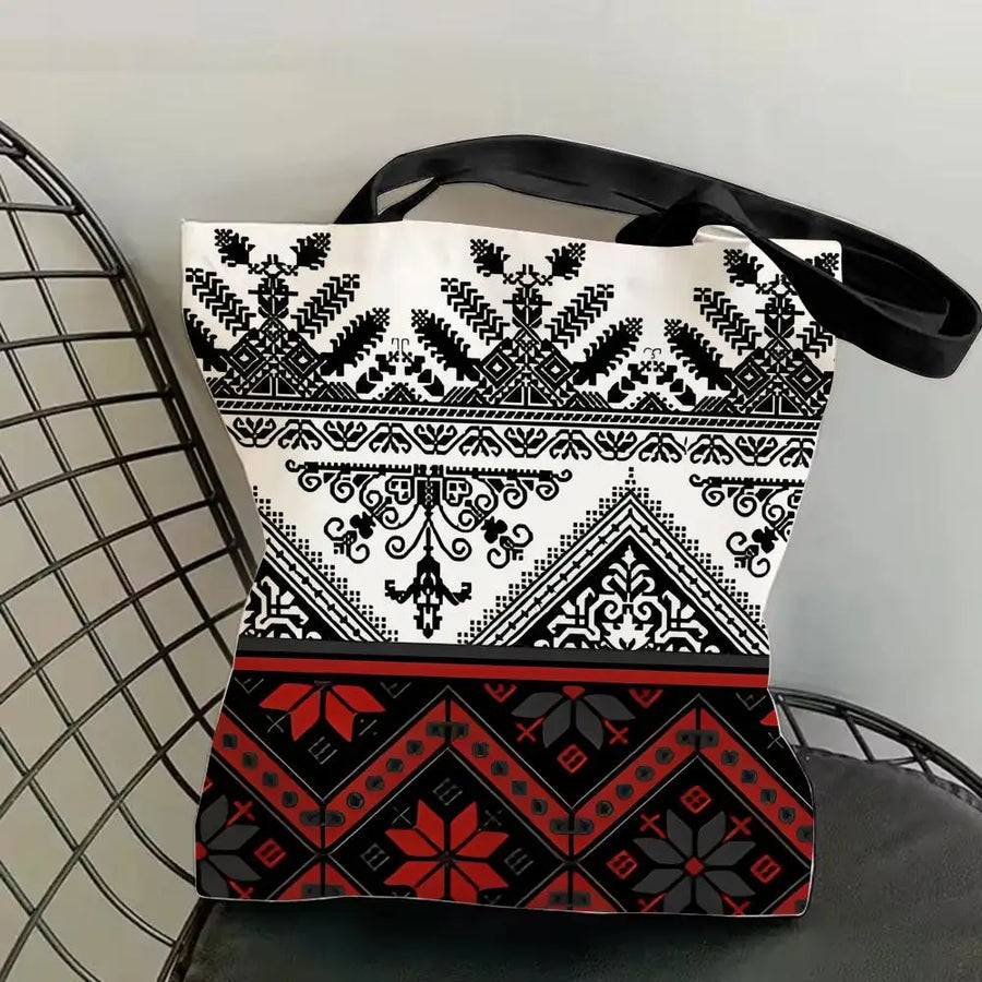 The Keffiyeh Luxe – Double-Sided Checkered Canvas Shoulder Tote