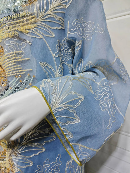 Zahraa Dubai Sequins Luxury Woman Evening Dress Mesh Embroidered Abaya V-Neck Caftan Marocain Femme 2026