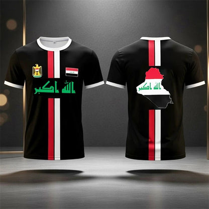 2026 New Iraq Flag Print T-Shirt Men Summer Outdoor Soccer Training Jersey Breathable Quick-Drying Crew Neck Sports Tee Tops