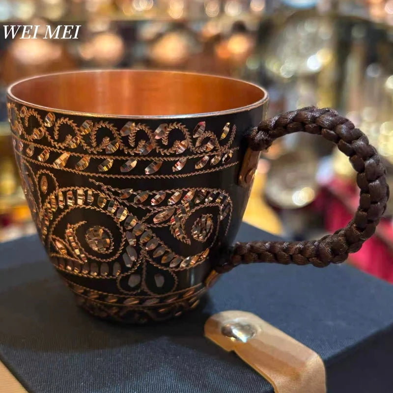 Vintage Pure Copper Coffee Mug,Breakfast Milk Cup,Friends Unique Gifts Handcrafted Carving Art Texture Home Tea Cup Tableware