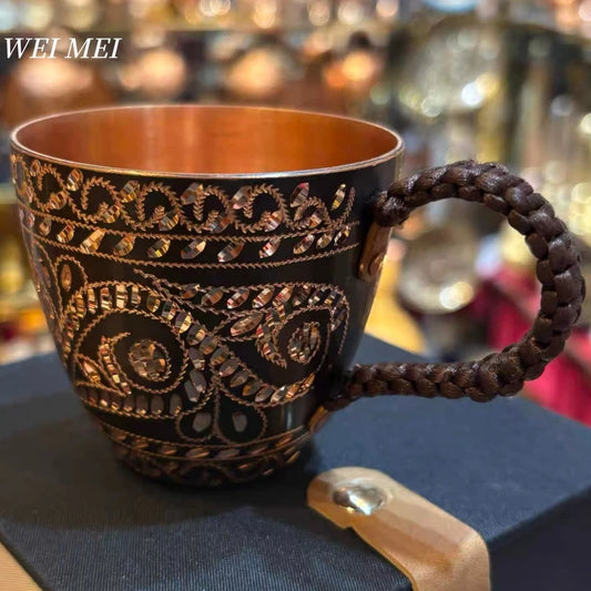 The Carved Copper Coffee Mug – Handcrafted Vintage Cup with Art Texture