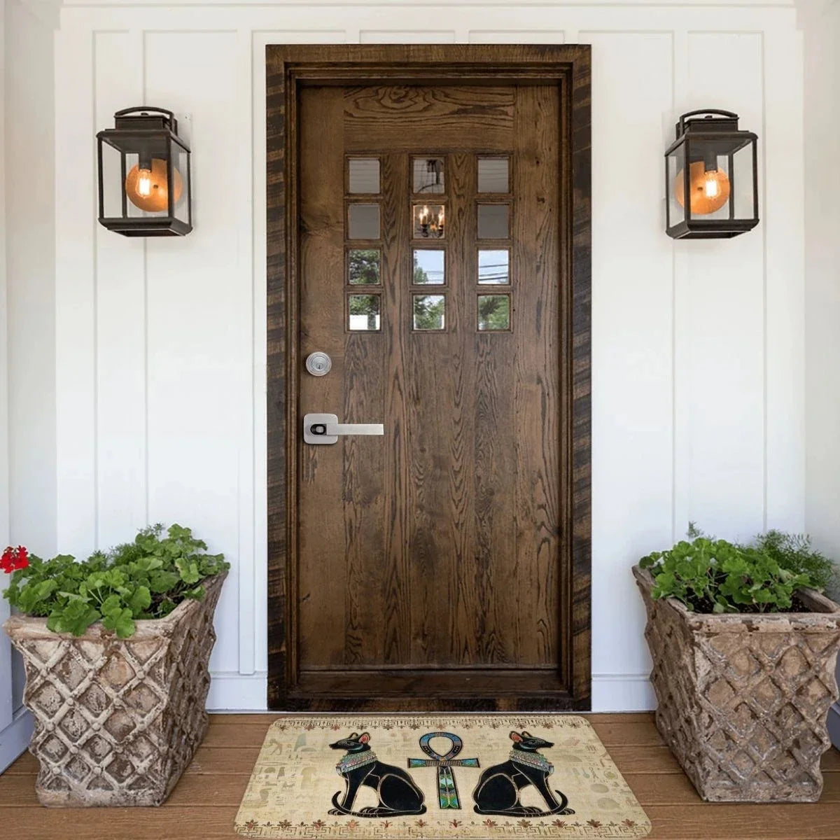 Egyptian Cats & Ankh Doormat – Anti-Slip Entrance Rug, Ancient Egypt Home Decor