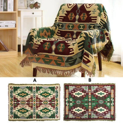 Retro Plaid Winter Cotton Linen Woven Line Blanket Sofa Towel Knit Thickened Warm Pad Mat Bohemian Boho Throw Travel Bedspread