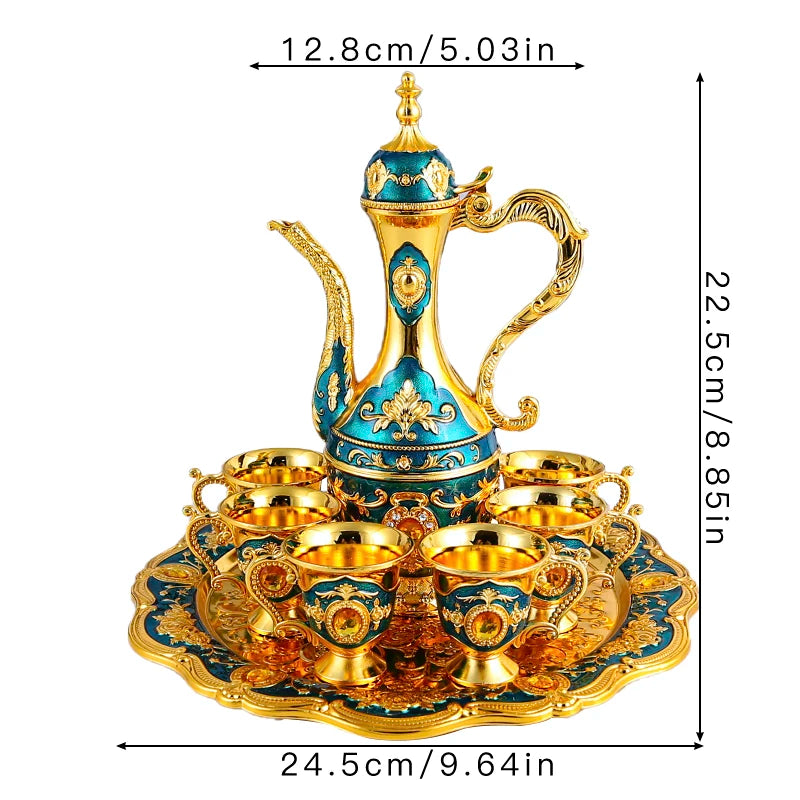 Metal Arabic Coffee Set – 6 Cups, Serving Tray & Pot for Home & Banquets