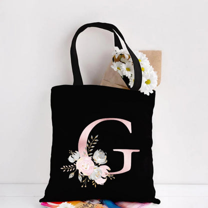 Her Letter, Her Bloom – Personalized Floral Initial Canvas Tote