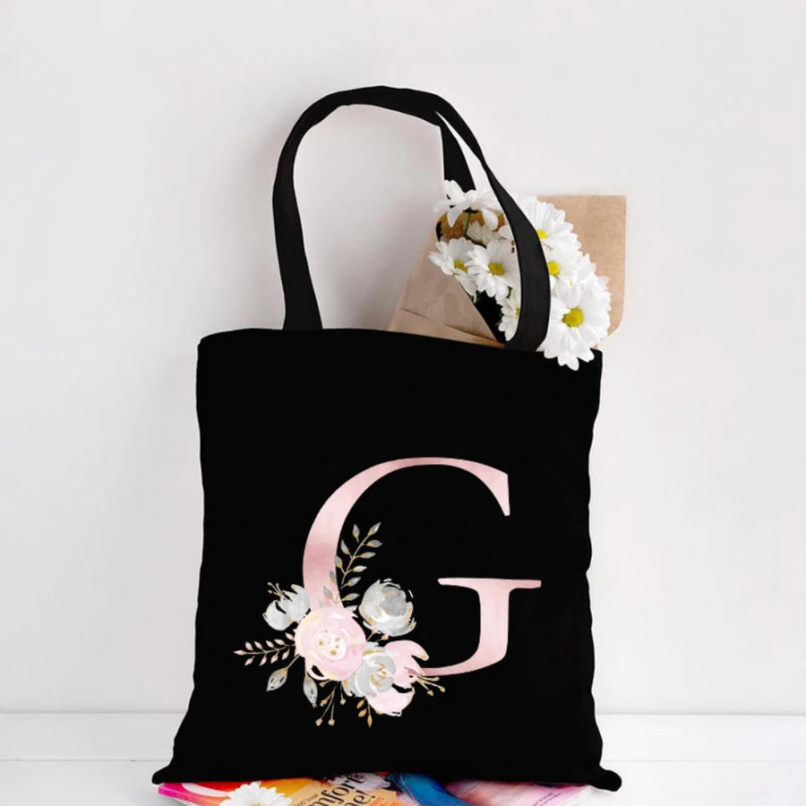 Her Letter, Her Bloom – Personalized Floral Initial Canvas Tote