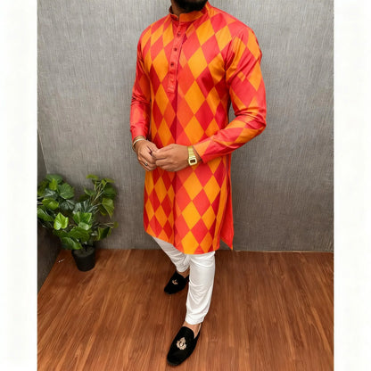 2026 Summer Men'S Digital Printed Kurta Vardha Regular Fit Mandarin Collar All Occasions Arabe Hombre Ropa Marokkaanse Kaftan
