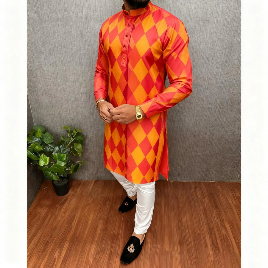 The Digital Mirage – Men's Printed Mandarin Collar Kurta