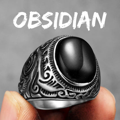 Vintage Black Turquoise Carved Men Rings Stainless Steel Punk Rock Luxury Fashion Jewelry Accessories For Women Gift Wholesale