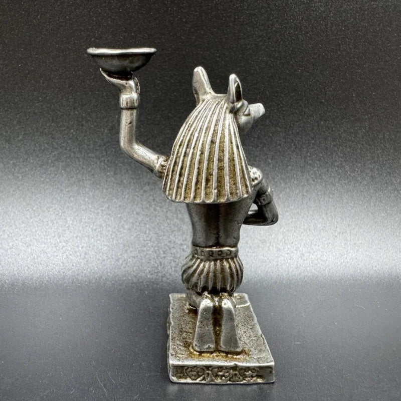 Anubis Copper Candle Holder – White Metal & Sandalwood Egyptian Statue Ornament