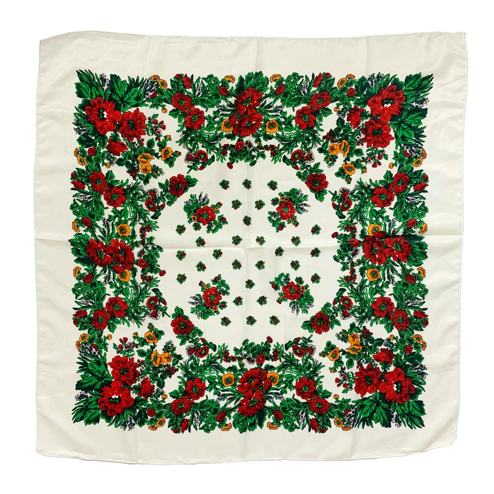 Babushka Bloom – 70cm Retro Floral Square Headscarf for Women