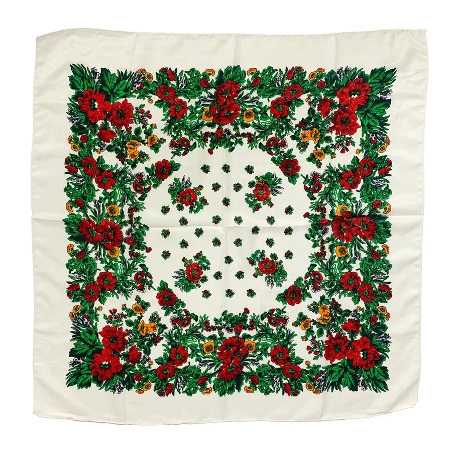 Babushka Bloom – 70cm Retro Floral Square Headscarf for Women