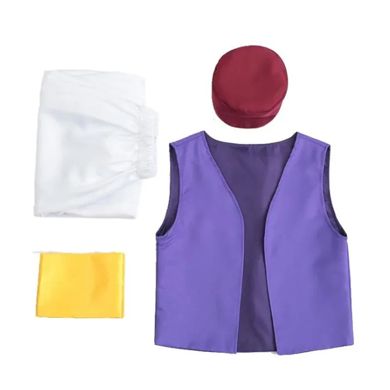 Anime Adult Aladdin Prince Costume Arabian Nights Cosplay with Belt and Hat for Halloween Party Performance God's Lamp Party Cos