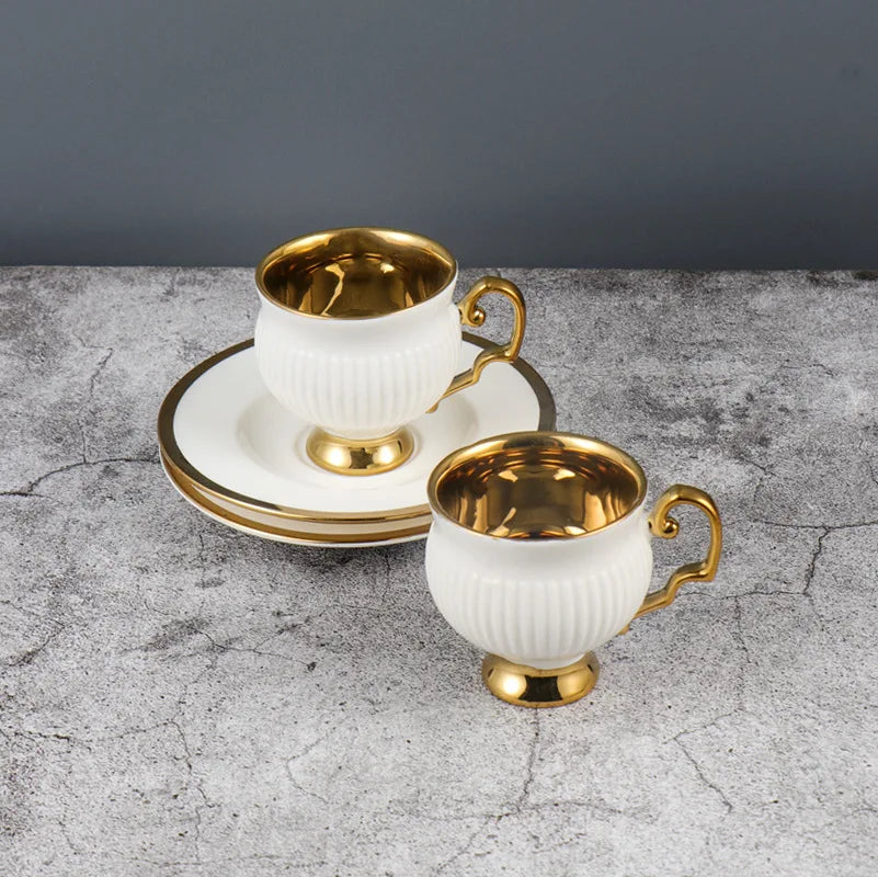 Best 2pcs/set Turkish Coffee Cups Set Of 2 Ceramics Cup Of Coffee Creative Gifts Relief Teacup And Saucer Set Retro 90ml Gobelet