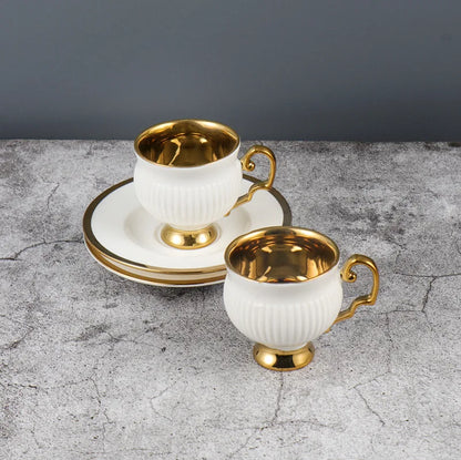 Best 2pcs/set Turkish Coffee Cups Set Of 2 Ceramics Cup Of Coffee Creative Gifts Relief Teacup And Saucer Set Retro 90ml Gobelet
