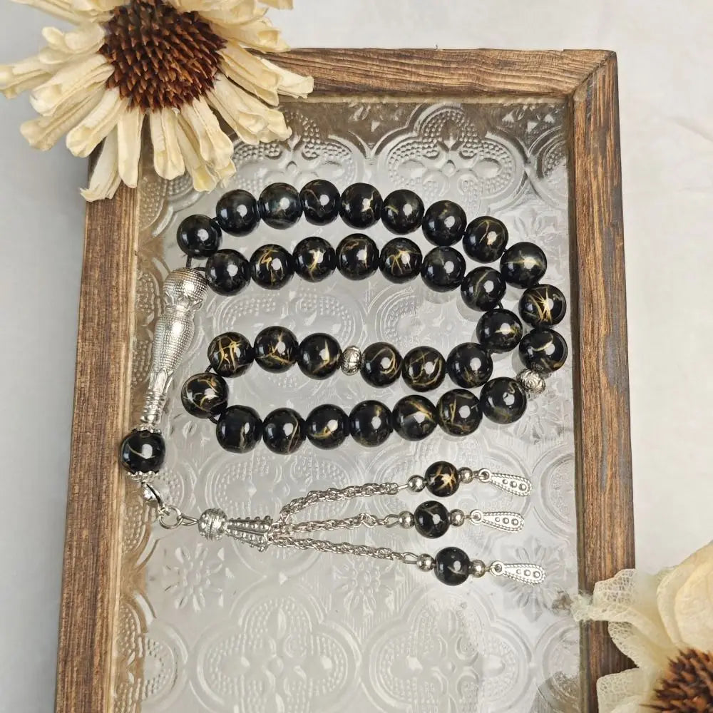 33 Beads Tiger Eye Stone Bracelet Transparent Acrylic Solid Color Prayer Beads With Tassels Handmade Islamic Tasbih Wrist Wear