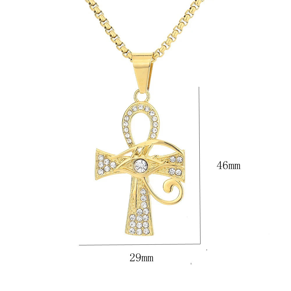 Gold Ankh Cross Pendant – Stainless Steel Key of Life Necklace for Men & Women