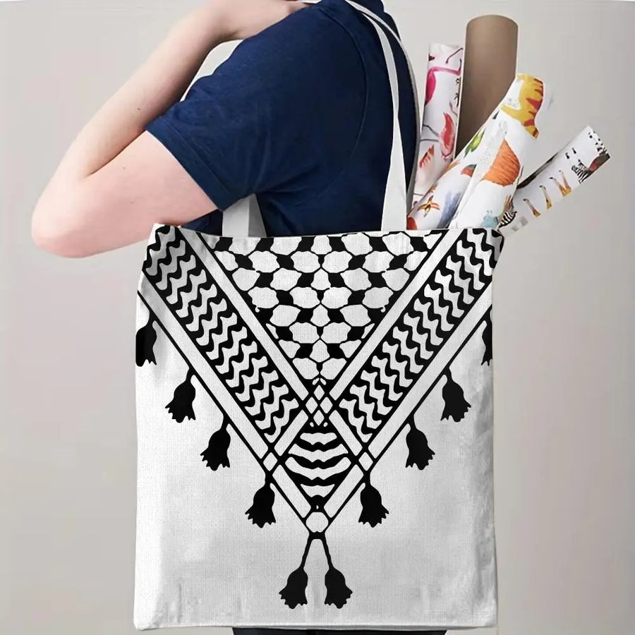 The Keffiyeh Keeper – Checkered Pattern Canvas Storage Tote