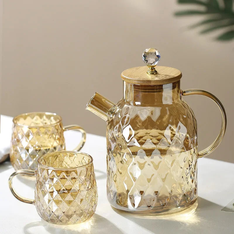 Glass Tea Kettle with Bamboo Lid – Removable Filter, 1-1.8L for Loose Leaf & Fruit Tea