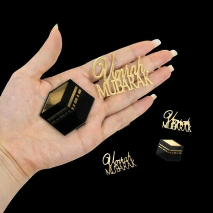 Muslim Umrah Mubarak 6pcs Topper Set in Gold, Great for Ramadan Cake and Cupcake Decorations