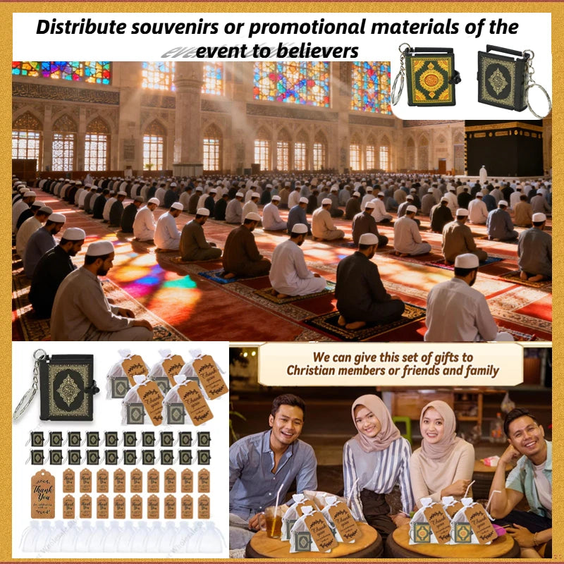 100-24PCS Mini Quran Keychain Book Muslim Islamic Key Chain for Religious Souvenir Gifts RamadanBag Purse Handbag Ornament