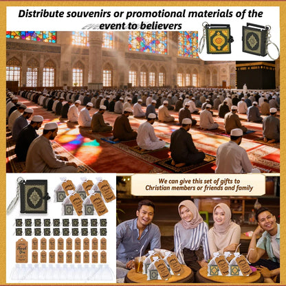 100-24PCS Mini Quran Keychain Book Muslim Islamic Key Chain for Religious Souvenir Gifts RamadanBag Purse Handbag Ornament