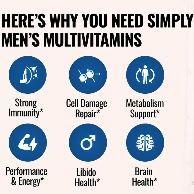 Men's Multivitamin - Contains vitamins B12, B6, zinc and selenium to support coordination, heart, immunity and prostate health