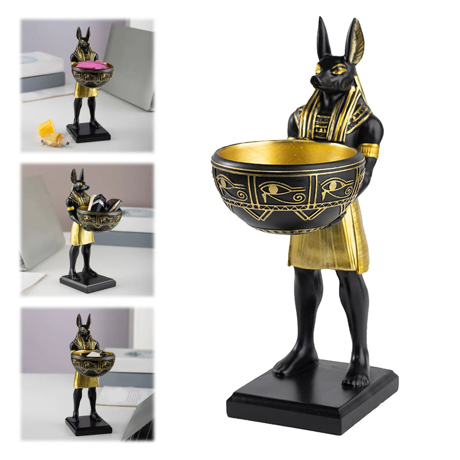25cm Anubis God Statue Ancient Egypt Art Sculpture with Bowl Egyptian Sculpture Ancient Egypt Decor & Desktop Organizer