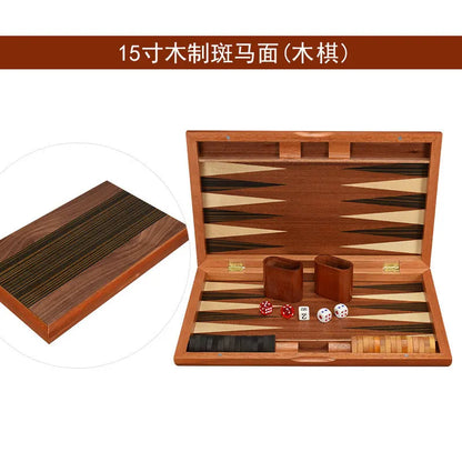 11/13/15/17/19 Inch Wooden Backgammon Set - Classic Board Game for Home & Party Entertainment